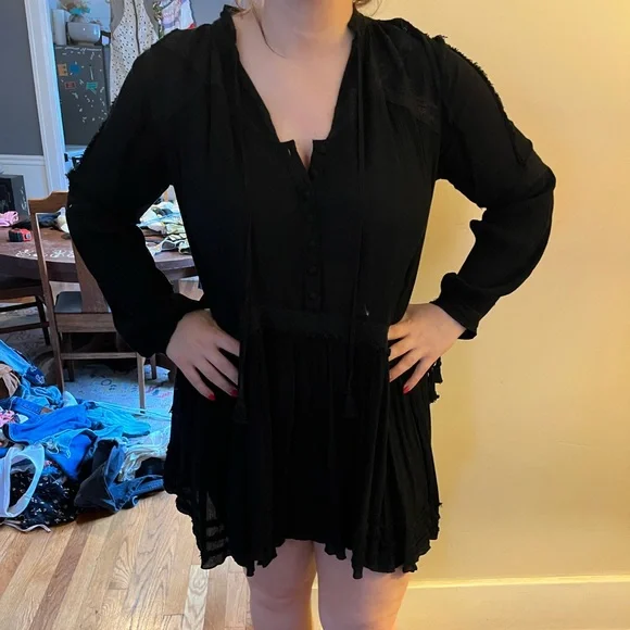 Free People | Dresses | Free People Black Mini Tunic Dress With Crochet  Detail | Poshmark